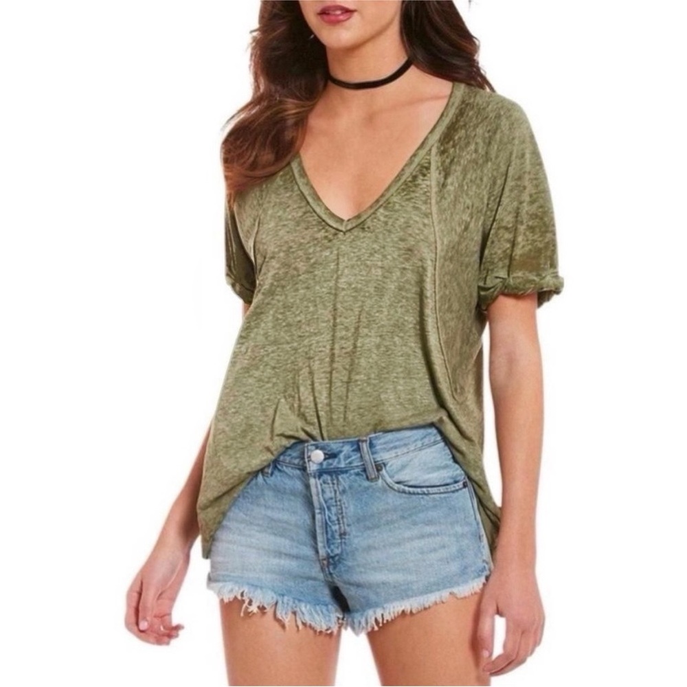 Free People Army Green Free Fallin' Burnout Oversized We The Free Tunic Tee Top